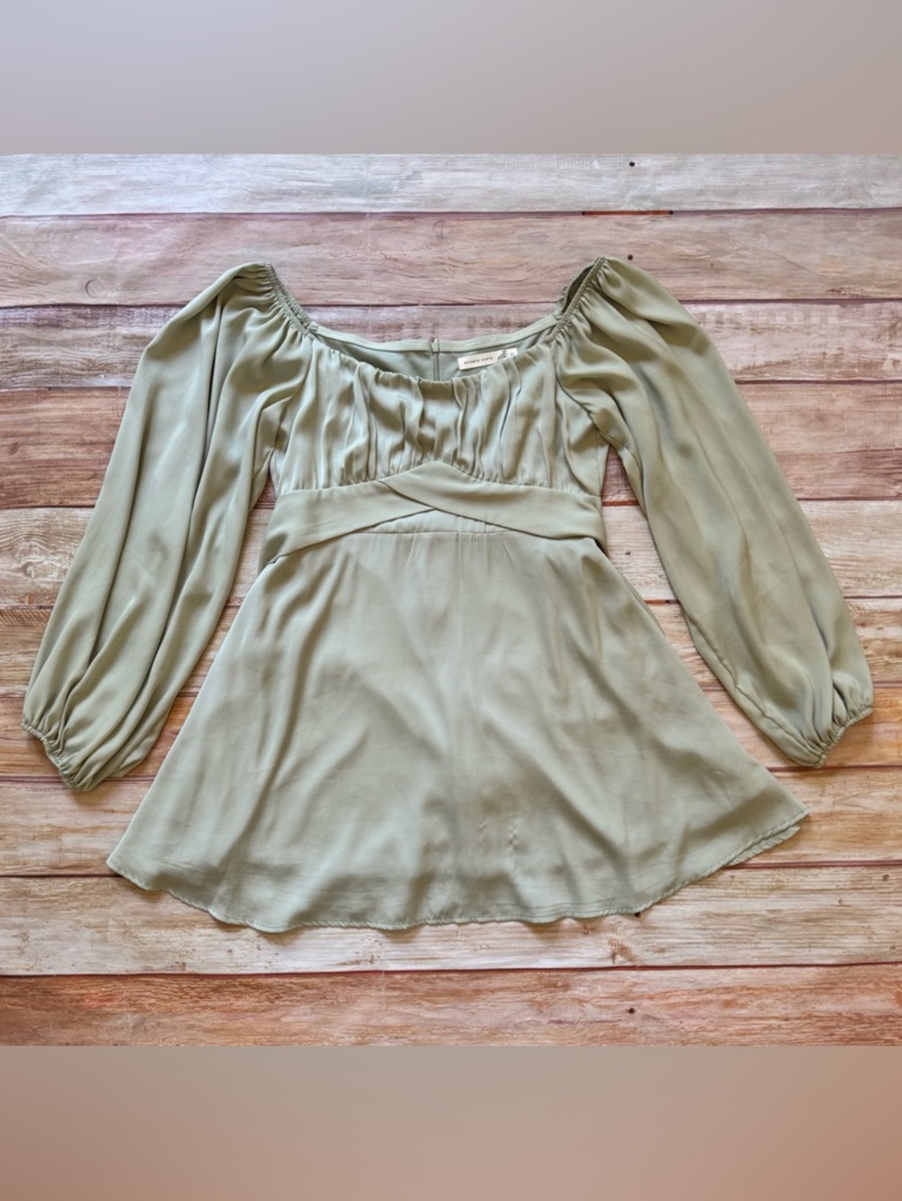 SOLD! ALTAR'D STATE Sage Green LOLA Crossover Mini Babydoll Dress Sz L - Picture 4 of 12